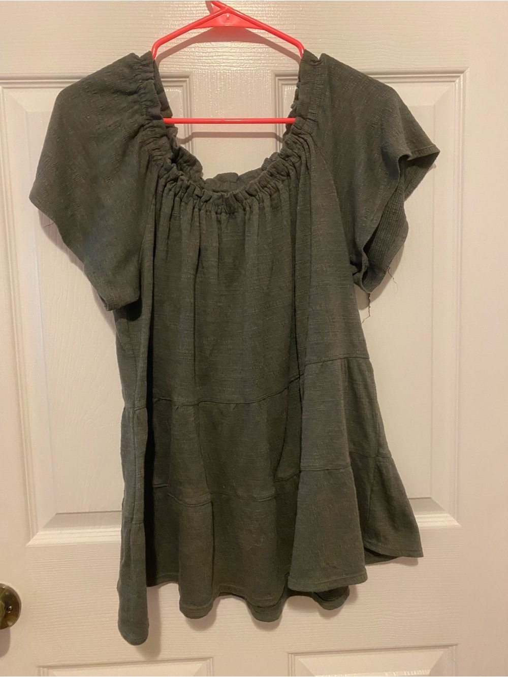 Max Studio Olive Green Gathered Neck Tunic